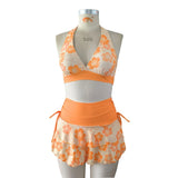 S - XL With Skirt Printed Halter Bikini Female Swimsuit Women Swimwear Three-Pieces Bikini Set Bather Bathing Suit Swim V8230
