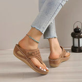 Summer Women's Wedge Sandals 2023 Clip Toe Orthopedic Arch Support Sandals Woman Pu Leather Non-Slip Soft Platform Flip Flops