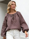 Women Puff Long Sleeve Crew Neck Spring Fall Tops Fashion Dot Print Casual Loose Fit Flowy Blouse