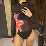 S - XL New Flower Printed Floral Long Sleeve With Pants One Piece Swimsuit Women Swimwear Female Bather Bathing Suit Swim V7099