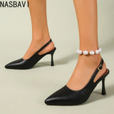 Elegant Women Sandals Pointed Toe 8cm Thin High Heels Sandals Back Buckle Strap Soft Single Party Dress Shoes Big Size 34-45 New