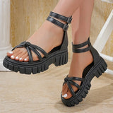 Rome Ankle Buckle Platform Sandals Women Plus Size 43 Cover Heel Thick Bottom Gladiator Sandalias Mujer Anti Slip Summer Sandles