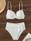Wrinkled Bra Cup High Waist Bikini Women Swimsuit Female Swimwear Two-pieces Bikini Set Push Up Bather Bathing Suit Swim Lady