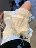 Sweet Korean Style Lace Loose Short Skirt White Tiered Ruffled Mini Skirt Elastic Waist Cute Casual Summer Skirt For Women EHAB
