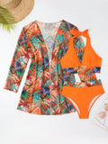 Halter Print Bikini 2026 Women Swimsuit With Kimono High Waist Swimwear Female Bathers Bathing Swimming Swim Suit Beachwear
