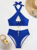 Halter Cut Out High Waist Bikini Female Swimsuit Women Bandeau Swimwear Two-pieces Bikini set Bather Bathing Suit Swim Beachwear