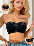 High quality strapless front buckle gathered black lace women's underwear sexy back and strapless women's underwear MR3407
