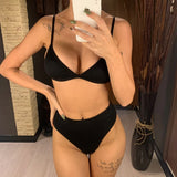 S - XL Sexy Female Swimsuit High Waist Bikini Women Swimwear Two-Pieces Bikini Set Ribbed Bather Bathing Suit Swim V2328