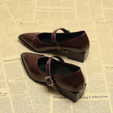 Mid-length Single Shoes Spring and Summer New Fashion Belt Buckle Pointed Toe Comfortable Shallow Toe Leather Shoes