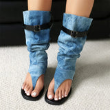 2025 Brand Plus Size 48 Trendy Denim Blue Gladiator Sandals Women Chic Black Chunky Heels  Fashion Comfy Walk Summer Boot Shoes