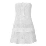 Women’s Knitted Mini Dress Sleeveless Strapless Hollow Out Dress Summer Bikini Cover Ups
