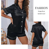 Women Two-piece Pj Sets Sleepwear Loungewear Button-Down Pajama Women 2 Piece Pijama Homewear Shorts Set