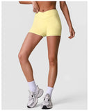 Outdoor Running Yoga Shorts Women Summer Crossed V Waist Hip Lifting Fitness Tight Sports Pants Quick Drying Gym Fitness Shorts
