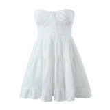 Foridol Button Bowknot Off Shoulder White Lace Mini Dress Summer Beach Embriodery Short Party Holiday Vestidos Smocked 2025
