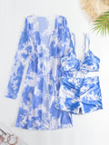 New Sexy 3 Pieces Suit for Women Neck Hanging Bikini Set+Cover-up Swimwear Sunproof Tankini High Waist Shorts Swimsuit Beachwear