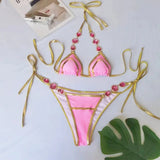 Halter Crystal Rhinestone Diamond Bikini 2025 Female Swimsuit Women Swimwear Two-pieces Bikini Set High Cut Bathing Suit Swim