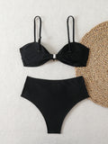 Strappy High Waist Bikinis 2026 Women Sexy Shell Swimsuit Solid Padded Swimwear Female Bathers Bathing Swimming Swim Suit