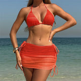 Pink 3PC With Skirt Gradient Bikini Women Swimwear Female Swimsuit Three-Pieces Bikini Set Padded Bather Bathing Suit Swim V6696
