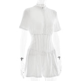 FDYOUI New 2026 Summer Zip-up Corset Playsuits Women Casual Short Sleeve Sports Fitness Overalls One Piece Tunics Yoga Bodysuit