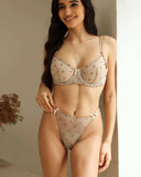 Elegant French Lingerie Set Sexy Lace Dotted Mesh Bra, Ultra Thin Large Bust Minimizer Push Up Anti Sagging Comfort MOYISU 32-38