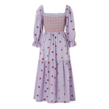 Women Spring Fall Long Dress Long Sleeve Dress Square Neck Embroidery Flower Loose Swing Dress Wit Pocket