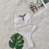 Extreme Mini Micro String Diamond Bikini Women Swimsuit Female Triangle Swimwear Two Pieces Bikini Set Halter Bathing Suit Swim