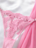 Ladies' Wine Red Countryside Style Wheat Ear Embroidery Semi Transparent Nightgown, Elegant and Comfortable, Bow Design ZA825066