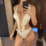 Sexy 3D Flowers Deep V Neck Halter Women Swimwear One Piece Swimsuit Female High Cut Leg Monokini Bather Bathing Suit Swim V6986