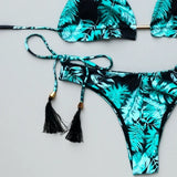 Sexy Triangle Chains Bikini Sets Micro Thongs Swimsuit Women Bathing Suit Biquini Bandage Beachwear Print Swimwear Thong Bikini