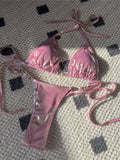 New PU Faux Leather Halter Mini Thong Bikini Female Swimsuit Women Swimwear Two-pieces Bikini Set Bather Bathing Suit Swim V5206