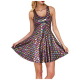 Cocktail Dress Womens Glitter Costume Party Dresses Swing A Line Metallic Shiny Festival Outfit Cosplay Fish Scale Vestidos