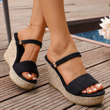 Plus Size 43 Chunky Wedges Sandals Women 2026 Summer Slip On Platform High Heels Sandals Woman Peep Toe Thick Sole Slippers