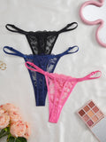 3Pcs/Set Women Sexy Floral Lace Thong Panties Low Waist Hollow Lace Sexy Lingerie Adjustable Thin Strap Underwear