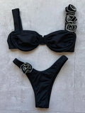 3D Flowers Underwired Brazilian Bikini Women Thong Swimwear Female Swimsuit Two-pieces Bikini Set Push Up Bathing Suit Swim