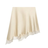 Women's Elegant Satin Lace Hem Skirt Beige Satin Hem Skirt With Lace Trim For Women Elegant Daily Wear Elegant Pure Desire AYYP