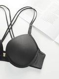Women's Front Button Back Cross Strap Bra Set Gathering Push Ups Solid Color Lace Sexy Daily Comfort Casual Underwear Set A2159