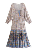 Floral Print Boho Long Dresses with Sleeves Vestidos Para Mujer Ruffles Sash Beach Casual New in Dress Loose Retro Sundress