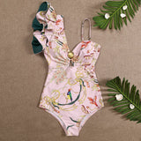 2023 Sexy One Piece Swimsuit One Shoulder Ruffle  Swimwear Women Bathing Suit Print Floral Beachwear Luxury Monokini