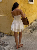 White Lace Dress Women Strapless Sleeveless Short Summer Dress Corset Cotton Mini Beach Casual Vestidos Party Dress 2025