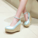 NASBAVI Classic Wedges Shoes for Women Spring Casual Ankle Straps High Heels Pumps Shoes Green Wedge Wedding Office Shoes Female