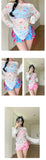 Sweet Vacation Bikini Set 2026 Women Long Sleeve Drawstring Cover Ups Pleate Short 4 Piece Swimsuit Beach Bathing Suit Swimwear