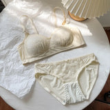 Sexy Push Up Lace Bralette Small Bust Wirefree Comfort Summer Ultra Thin Adjustable Straps Anti-Sagging Lingerie Set S-XL Bra