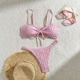 Wrinkled Crinkled Tie Knotted Bikini Women Swimwear Female Swimsuit Two-pieces Bikini Set Brazilian Bathing Suit Swim Beach Wear