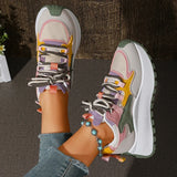 New Mixed Color Chunky Platform Sneakers Women 2026 Fashion Lace Up Thick Bottom Vulcanized Shoes Woman Non Slip Old Dad Shoes