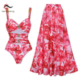 3D Flower One Piece Swimsuit and Skirt 2025 Sexy Swimwear Women Push Up Bodysuit Monokini Swim Suit Bathing Suit Beachwear