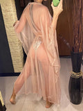 3 Colors Sexy Glitter Mesh Sheer See Through Tunic Beach Cover Up Cover-ups Beach Dress Beach Wear Beachwear Female Women V3217