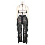 DEKAWomen Tassel Pants Knitted Bra Top Bikini Set Swimsuit Handemade Crochet Bikini Cover Up Tassel Beach Long Wrap Pant