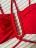 DEKA Brazilian Neck Bikini Set High Waist Flower Swimwear Women Floral Push Up Swimsuit Red White Bathing Suit Beachwear Biquini