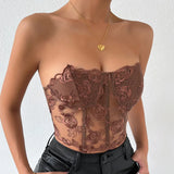 Phantasy Sexy Lace See through Crop Top Women Fashion Floral Embroidery Black Tank Top Night club Dress up 2026 Summer Outfit