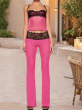 Women’s 2 Piece Sets Summer Sleeveless Lace Patchwork Corset Cami Tops + Pants Sets Mesh Sheer Sexy Party Streetwear